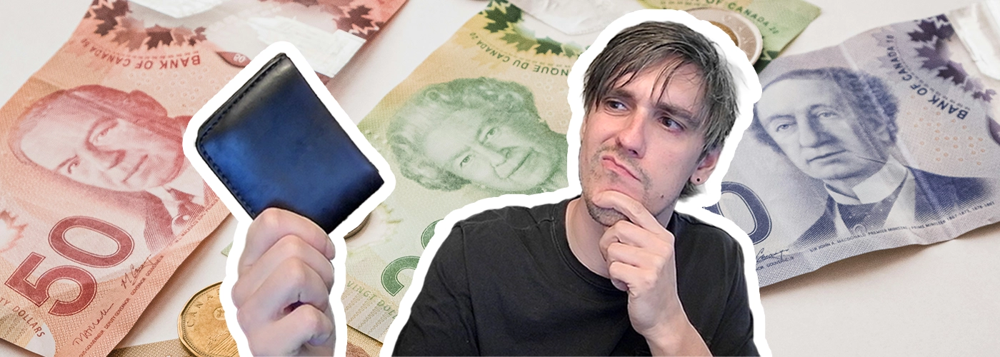Josh Ackermann, marketing specialist, looks at his wallet considering if WIX, Squarespace or WordPress is more expensive